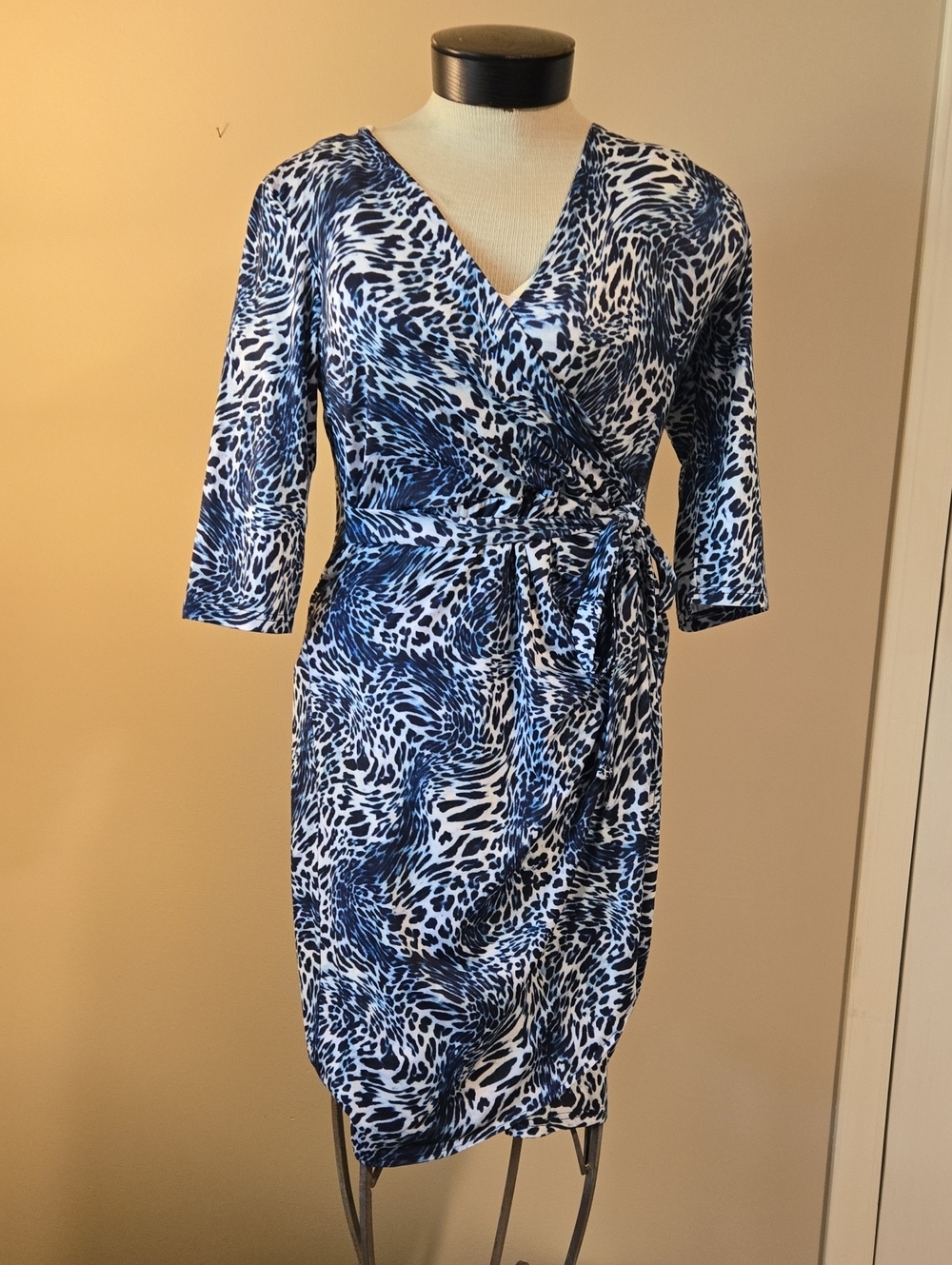 Blue Animal Print Wrap Dress - Elegant Women's Dress
